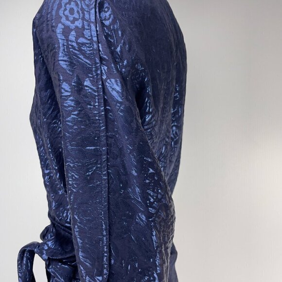 ETRO 2480$ NWT Wrap-effect Metallic Cloqué Floral Ruched Dress Royal blue IT 40 - Picture 8 of 16